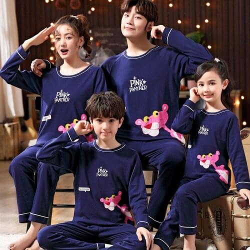 New Autumn Cute Cartoon Parent-Child Pajamas For Boys Girls Children Pure Cotton Long Sleeve Home Wear Kids Clothes Casual
