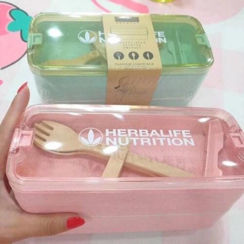 Herbalife 900ml Healthy Material Lunch Box 3 Layer Wheat Straw Bento Boxes Microwave Dinnerware Food Storage Container Lunchbox