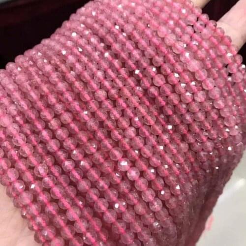 4mm Faceted Natural Strawberry Quartz Stone Beads High Quality Round Loose Small Gem Stone Beads For Bracelet Jewelry Making