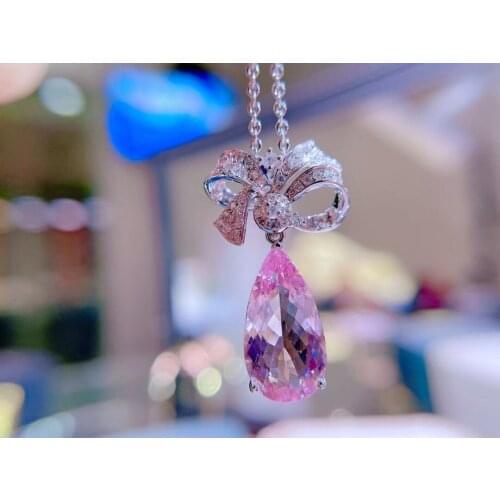 H715 Fine Jewelry Real Pure 18K White Gold Jewelry AU750 100% Natural Morganite Gemstone 4.35ct Pendants for Women Fine Necklace