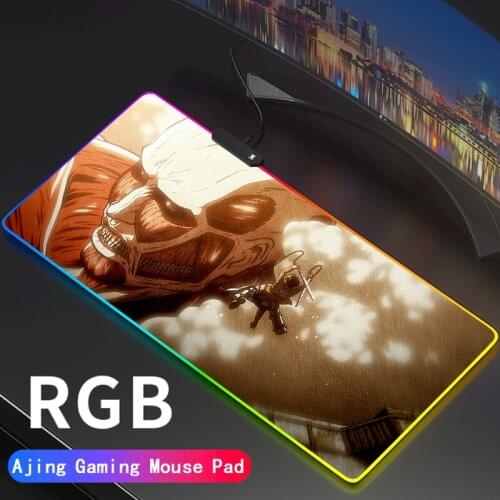 Eren Mikasa Attack on Titan Mouse Pad Gamer RGB Backlit Large Anime Mousepad XXL For Mice Desk Keyboard LED Mat