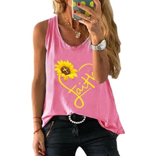 Summer Women Waistcoat Cotton 100% Plus Size Sunflower Faith Letter Print Fashion Sleeveless harajuku Tank Tops Female Sexy Vest