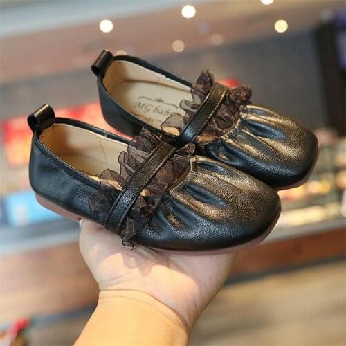 Hot Girls Leather Shoes Fashion Lace edge folds Lace shoes 2021 Spring Baby Girl Shoes Flat Toddler Shoes Girl Princess shoes