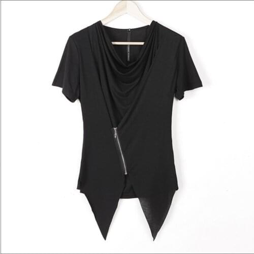 M-4xl Hot New Summer Fake Two Short T-shirt Tide Punk Black Personality Slim Shirts Hairstylist Nightclub Tops Singer Costumes