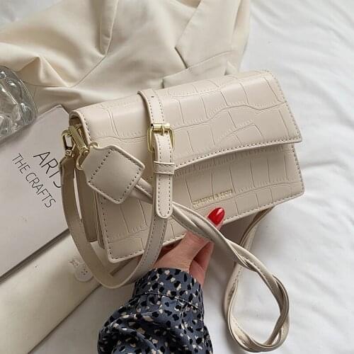 Stone Pattern Small PU Leather Crossbody Flap Bags for Women 2021 Simple Designer Luxury Shoulder Handbags and Purse Blue Yellow