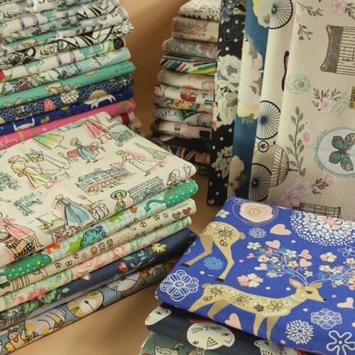 Cartoon Animal Printed Canvas Fabric Sewing Material DIY Home Textile Decoration W30022-3