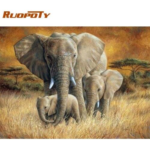 CHENISTORY DIY Oil Painting By Numbers Grassland Elephant Animal Picture For Home Decoration Unique Birthday Gift Home Decors