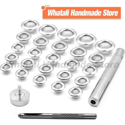 100set Silver Color Metal Eyelet Grommets With Eyelet Punch Die Tool Set For Leathercraft Clothing Shoes Belt Bag Accessories