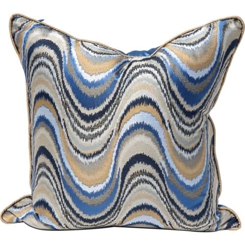 DUNXDECO Cushion Cover Decorative Square Pillow Case Modern Art Deco Abstract Geometric Jacquard Sofa Chair Blue Coussin