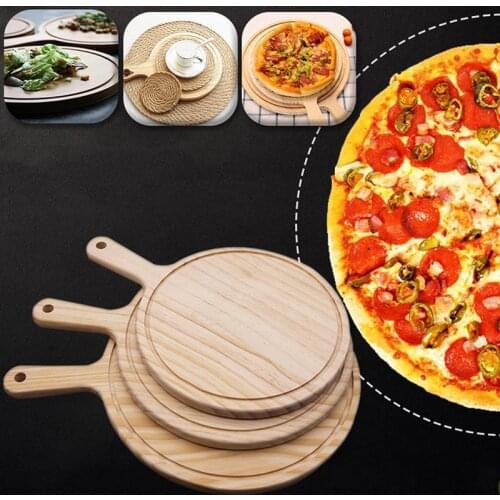 New Wooden Pizza board Round with Hand Pizza Baking Tray Pizza Stone Cutting Board Platter Pizza Cake Bakeware Tools