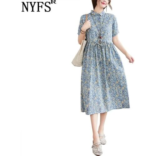 NYFS 2021 New Summer dress Cotton Casual Long Dress loose Woman dress vestido de mujer Robe Elbise Dresses