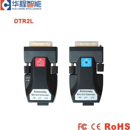 Single-mode or Multi-mode optical signal transmitter receiver DVI extender DTR2L plug and play function DC 5V 2A 1920x1200@60hz