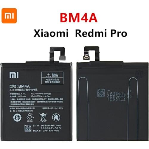 Xiao mi 100% Orginal BM4A 4000mAh Battery For Xiaomi Hongmi Redmi Pro BM4A High Quality Phone Replacement Batteries