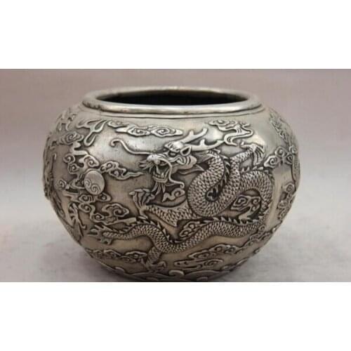 Song voge gem S1582 China White Copper Silver Lucky Dragon Play Bead kettle Tank Jar canister Pot