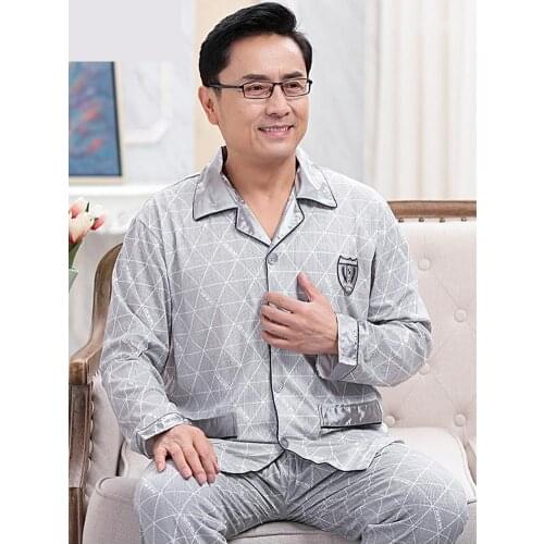 New Arrival Fashion 100% Cotton Long Sleeve Spring And Autumn Print Men Pajamas Set Mens Size L XL XXL XXXL