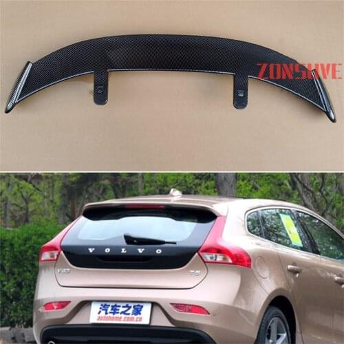 Use For 2013-2019 Volvo V40 ABS Plastic Carbon Fiber Look Hatchback SUV Roof Rear Wing Body Kit Accessories