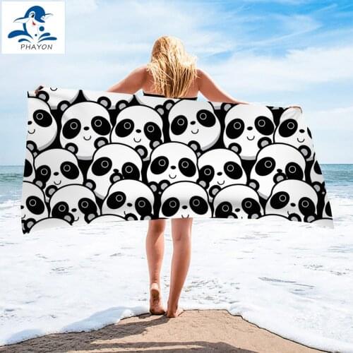PHAYON Surf Poncho Quicky-dry Microfiber Bath Towels Kawaii Cartoon Panda Beach Towel Large Sport Towels Camping Accessories