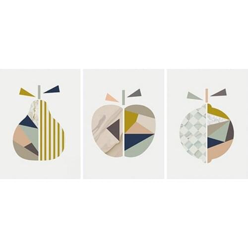 3Pcs Nordic Abstract Geometric Fruit Shape Wall Art Canvas Poster Home Decor Living Room Unique Decoration No Frame