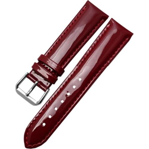 Lacquered Genuine Leather Watchband For Womens Brand Wristband Fashion Bracelet 14 16 18 20mm Black Red Purple
