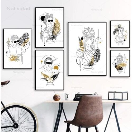 Roman Greek Gods Line Art Flower Leaf Geometric Nordic Poster Wall Art Print Canvas Painting Wall Pictures for Living Room Decor