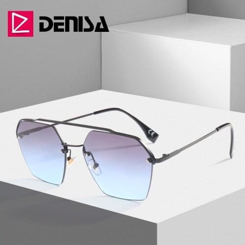 DENISA Hexagon Sunglasses Girls Rimless Sunglasses Women 2019 Summer Glasses Men Luxury Glasses For Driving UV400 Shades G25034
