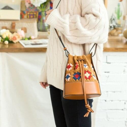 Granny Check Crossbody Bag Handmade Crochet DIY Material Bag Knitting Kit for Beginners PU Leather and Genuine Leather Bag