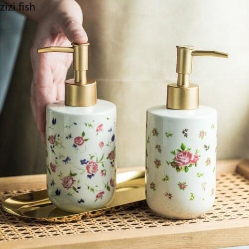 Vintage Floral Texture Ceramic Lotion Bottle Soap Dispenser Shampoo Empty Bottle Hand Sanitizer Bottle Bathroom Accessories