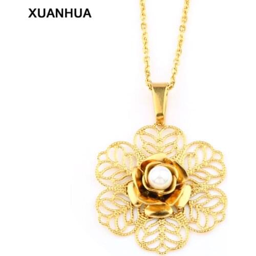 XUANHUA Stainless Steel Women Fashion Jewelry Accessories Necklaces & Pendants Chocker Rose Pearl Necklace Valentines Day Gift