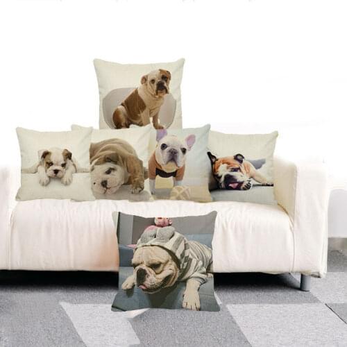 XUNYU Cute English Bulldog Cushion Cover Square Linen Pillowcase Home Decor Sofa Throw Pillowcases B0055
