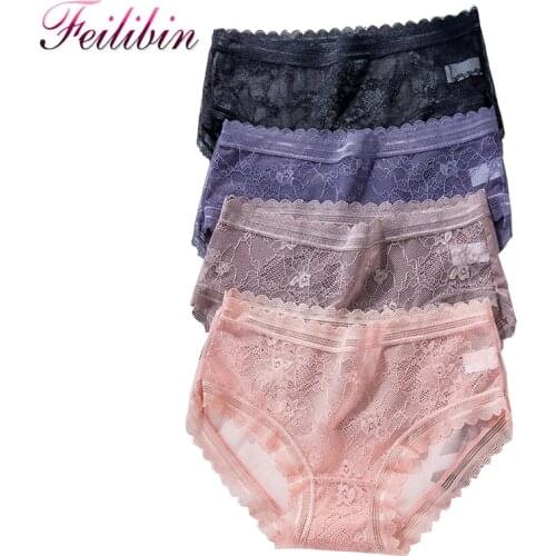 ZJX 4Pcs/set Sexy Lace Panties Women Seamless Nylon Girls Underwear Low-Rise Briefs Cotton Crotch Sexy Transparent Lingerie