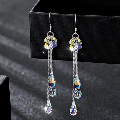 Fashion Womens Tassel Dangle Earrings Wedding Party Waterdrop Stone Stud Earrings for Female Korean Style Charm Jewelry Gift