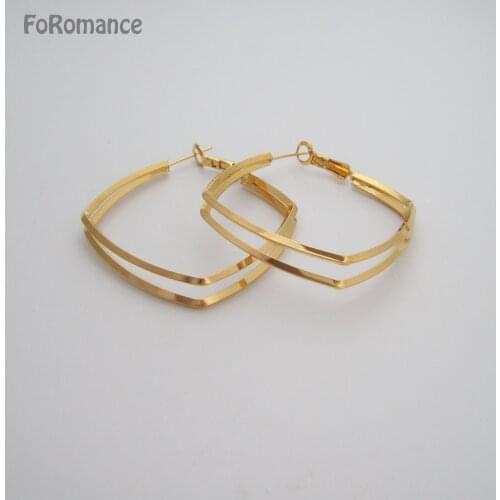 Foromance Woman Girl Square Bar Combined YELLOW GOLD COLOR Square Shaped HOOP EARRING 45mm Great Gift Best Decoration