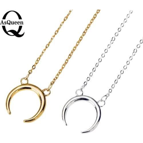 New Gold Silver Simple Crescent Moon Women Necklace Plain Half Moon 17mm Pendant Necklaces for Women Couple Necklace