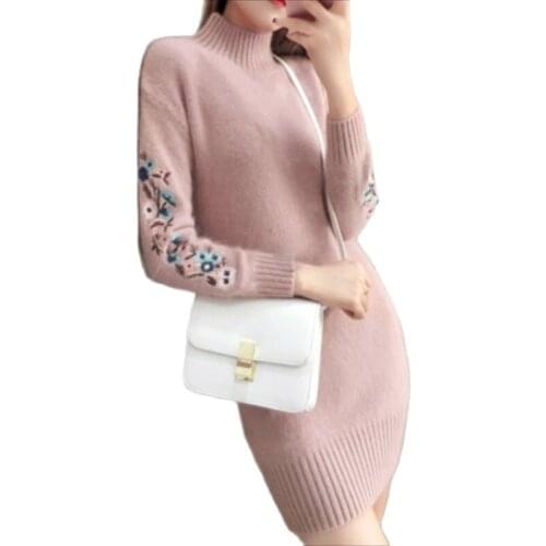 2021 New Autumn And Winter Fashion Dresses Discounts Dress Imitation Sweater Dress Long Sleeve Warm Dress Faldas Mujer Moda
