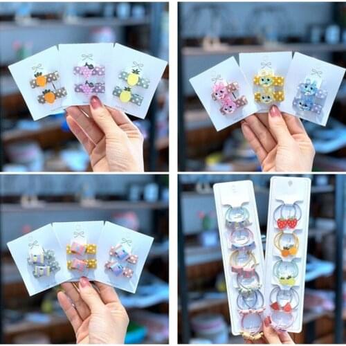 10set/lot Fashion Cute Girls Cartoon Fruits Hairpins Hair Rope Children Lovely Hair Clips Elastic Hairbands Kids Hair Accessorie