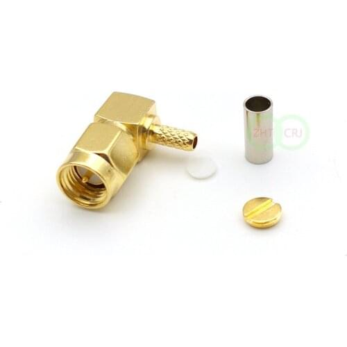 100pcs brass SMA male plug right angle crimp RG174 RG316 LMR100 RF adapter