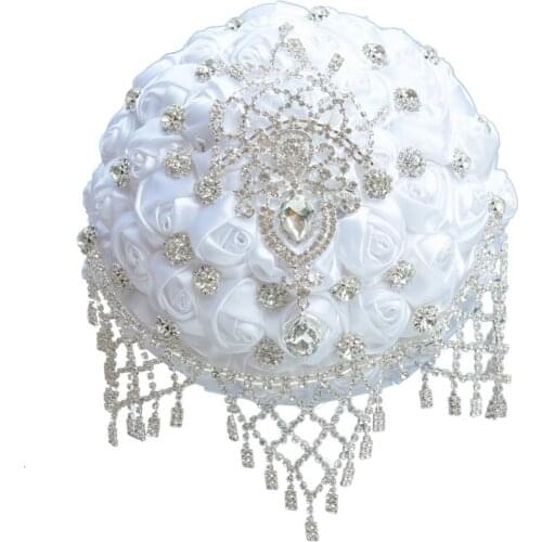 15 colors white wedding Flowers Bridal Flower Bouquets Crystal Bridesmaid Bouquet Buque Noiva Ribbon Rose Holding Flowers