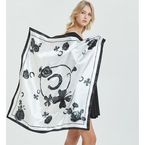 2020 90x90 flower Rose Multipurpose women Silk twill scarf Satin square tie Hairband ladies foulard femme towel bufanda shawl