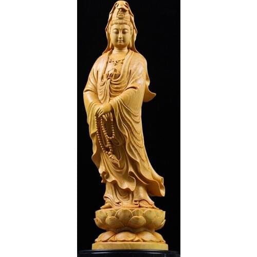 22cm Chinese solid wood Guanyin Buddha sculpture home decoration accessories car office supplies Buddha decoration crafts