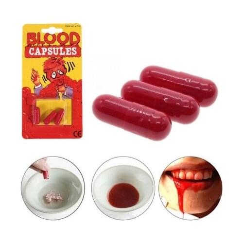 3Pcs/lots Fake Blood Pill Vampire Capsules Horror Funny Popular Halloween Joke Prank Trick Blood Pill Best Gift
