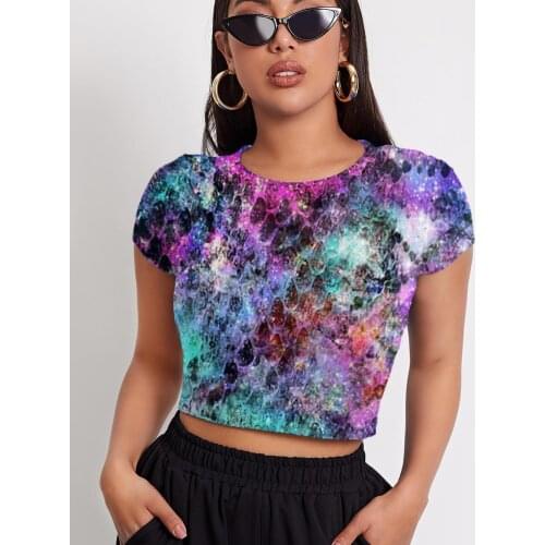 3d Tshirt Colorful T-shirt Women Snake Skin Navel Bare Art Tshirt Printed Harajuku T-shirts 3d Womens Clothing T shirts Printed