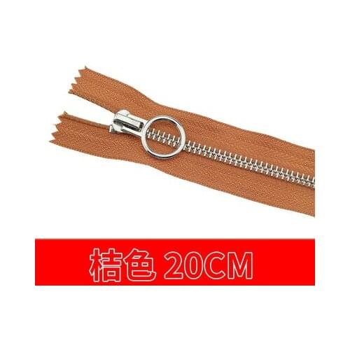Free shipping 10pcs/lot 20cm orange zipper 5# Metal zipper Round zipper head clothing trousers zipper accessories
