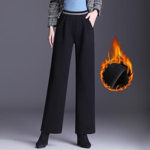 Wide leg pants women flare trousers 2020 winter fleece high waist Pantalon casual female Solid loose womens leggins trousers