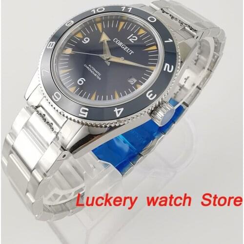 Corgeut 41mm Automatic mechanical watch blue dial Sapphire Glass ceramic bezel luminous luxury Men watches