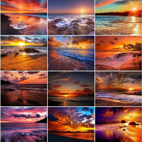 Evershine 5D DIY Diamond Painting Seaside Full Drill Diamond Embroidery Sunset Picture Of Rhinestones Landscape Wall Decor