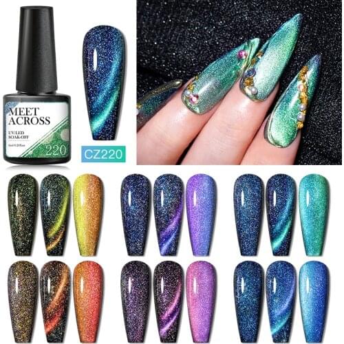 MEET ACROSS Cat Eye Series Nail Gel Polish 6ml Nail Art Design Manicure Semi Permanent Gel Hybrid Varnish Need Magnet Stick