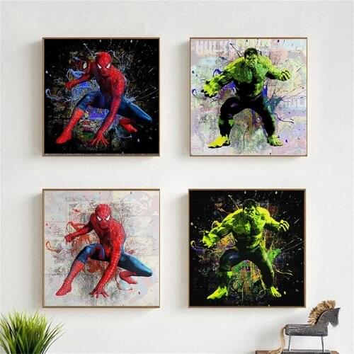 Marvel Superhero Canvas Painting Spiderman Hulk Comic Poster Prints Wall Art Pictures Bedroom Nordic Home Decor Cuadros abstract