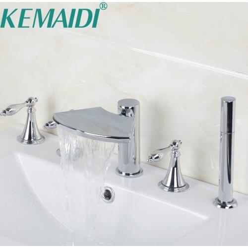 KEMAIDI 3 Handles Taps With Handle Shower Deck Mounted Waterfall Faucets Mixers & Taps Bathtub Mixer Bathtub Bathroom Faucet