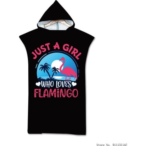 Classic Flamingo Double-sided Print Beach Towel with Black Background Male and Female Hooded Bath Towel Microfiber Bathrobe