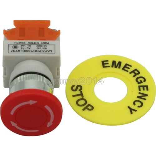 Red Mushroom Cap 1NO 1NC DPST Emergency Stop Push Button Switch AC 660V 10A Switch Equipment Lift Elevator Latching Self Lock